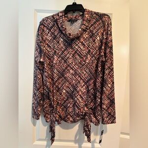 Zac & Rachel Cowl Neck Tie Front Long Sleeve Top Medium